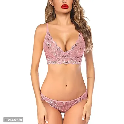 VASTANS Women's Lace Lingerie Bra and Panty Set Strappy Babydoll Bodysuit S-XXL (Medium, 1 Rose Pink)-thumb4