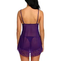 Vastans Women Lace Solid Above Knee Babydoll Purple-thumb2