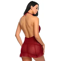 Vastans Women's Net Babydoll Nighty Lingerie Nightwear (Free Size, Maroon)-thumb3