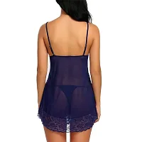 Women Lace Solid Above Knee Babydoll Lingerie Set Navy Blue-thumb1