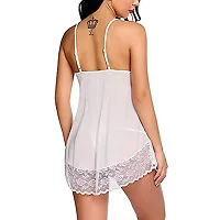 Enterprises Women Lace Solid Above Knee Babydoll Lingerie Set White-thumb1