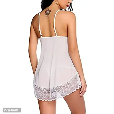 Enterprises Women Lace Solid Above Knee Babydoll Lingerie Set White-thumb2