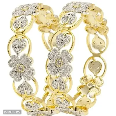 Jsd Gold Plated American Diamond Beautiful Flower Shape Bangle For Girl Women-thumb0