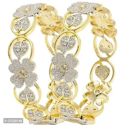 JSD Gold Plated American Diamond Beautiful Flower Shape Bangle for Girl  Women-thumb0