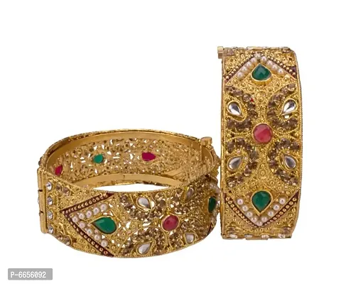 Latest Design Golden Plated Crystel Studded Bangle Set For Women and Girls-thumb0