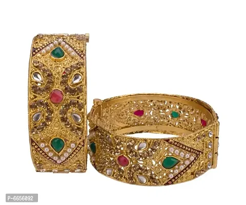 Latest Design Golden Plated Crystel Studded Bangle Set For Women and Girls-thumb2