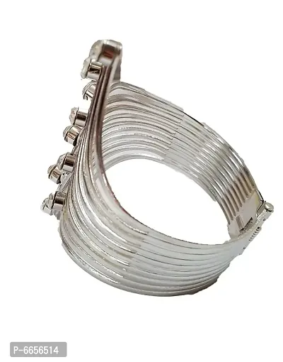 Silver Plated Cuff Bracelet Bangle for Women and Girls-thumb0