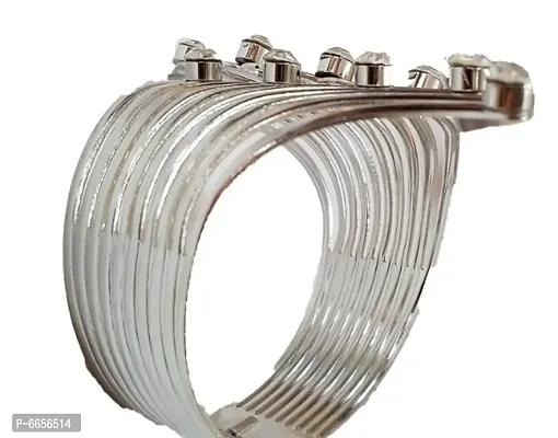 Silver Plated Cuff Bracelet Bangle for Women and Girls-thumb2