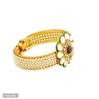 Golden Plated Pearl Style Flower Shape Bangle Set for Women and Girls-thumb3
