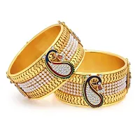 Traditional Golden Plated Pearl Studded Bangle Set for Women and Girls-thumb1