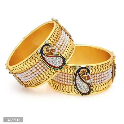 Traditional Golden Plated Pearl Studded Bangle Set for Women and Girls-thumb2