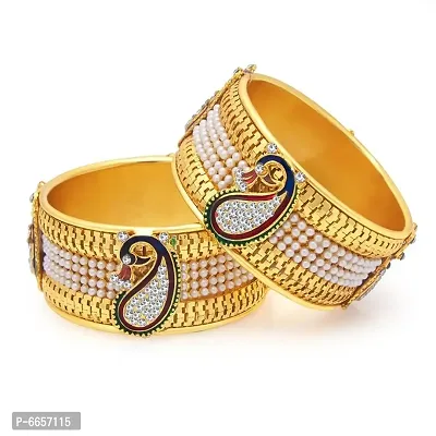 Traditional Golden Plated Pearl Studded Bangle Set for Women and Girls-thumb3