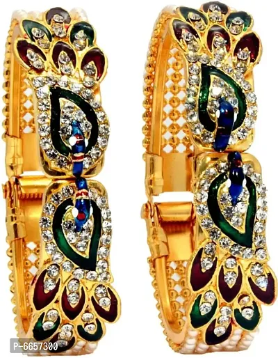 Multicolor  Diamond Studded Golden Plated bangle Set for Women and Girls