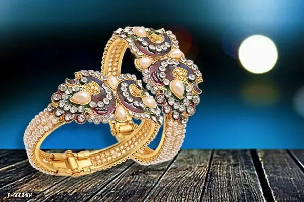 Multicolor Pearl Studded Golden Plated Bangle Set for Women and Girls