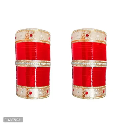 Red Color Plastic Chuda With White Stone for Women