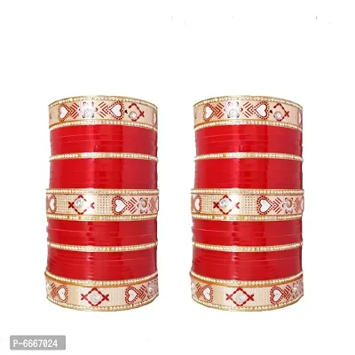 Red Color Plastic Chuda With Printed Bangles for Women