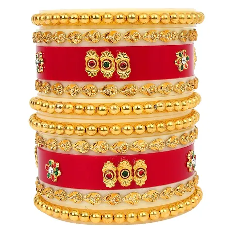 Designer Red Plastic And Alloy Gold Plated Bangle Sets