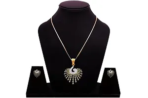 Gold Plated American Diamond Pendnat Necklace Set With Earring-thumb1