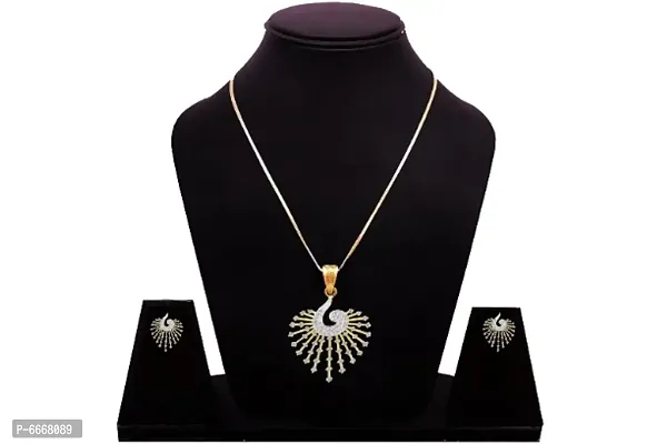 Gold Plated American Diamond Pendnat Necklace Set With Earring-thumb2