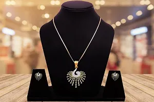 Gold Plated American Diamond Pendnat Necklace Set With Earring-thumb4