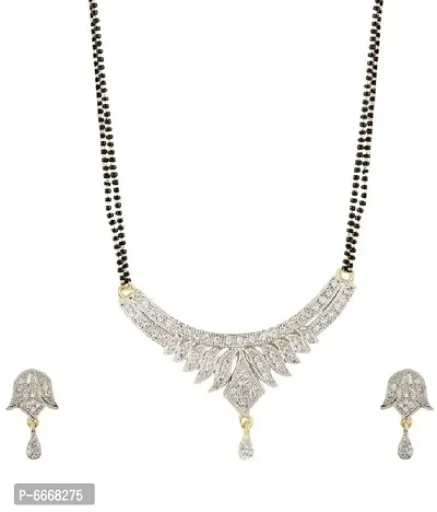American Diamond Mangalsutra with Chain and Earrings for Womens-thumb2