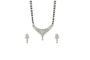 American Diamond Mangalsutra with Chain and Earrings for Womens-thumb2