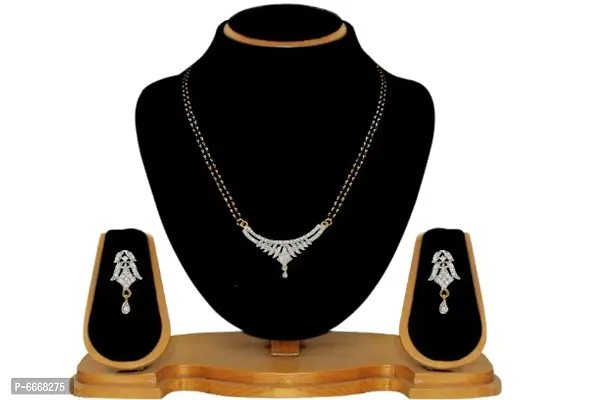 American Diamond Mangalsutra with Chain and Earrings for Womens-thumb4