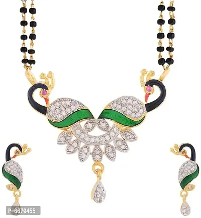 American Diamond Mangalsutra with Chain and Earrings for Women-thumb0