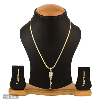 Gold Plated American Diamond Stylish Pendant Set With Star Shape Drop Earring For Girl and women