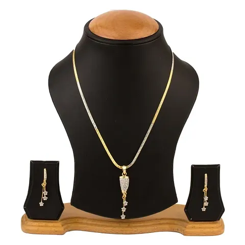 Gold Plated American Diamond Stylish Pendant Set With Earring For Girl And women