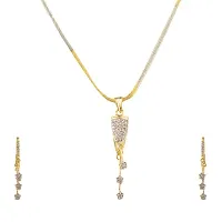 Gold Plated American Diamond Stylish Pendant Set With Star Shape Drop Earring For Girl and women-thumb1