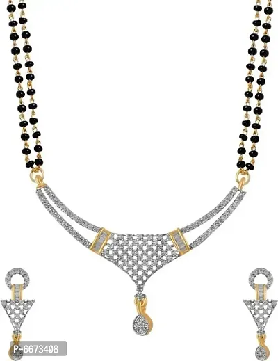 Gold Plated American Diamond Beautiful Mangalsutra With Earrings-thumb0