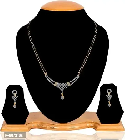Gold Plated American Diamond Beautiful Mangalsutra With Earrings-thumb2