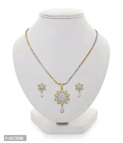 Gold Plated American Diamond Pendant Set With Earrings For Girls and Women