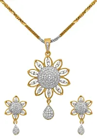 Gold Plated American Diamond Pendant Set With Earrings For Girls and Women-thumb3