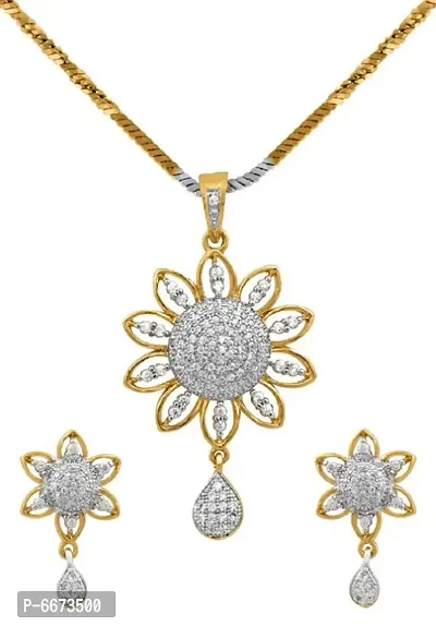 Gold Plated American Diamond Pendant Set With Earrings For Girls and Women-thumb4