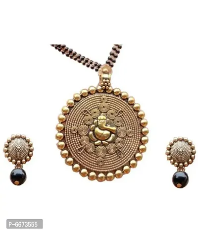 Gold Plated Traditional Ganesh Mangalsutraandnbsp;with Earring For Girl and Women