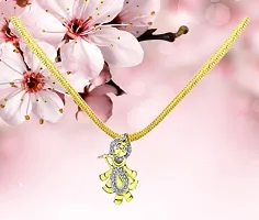 Gold Plated American Diamond Beautiful Lord Krishna Pendant Set With Earring For Girl and Women-thumb1