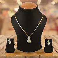 Gold Plated American Diamond Beautiful Lord Krishna Pendant Set With Earring For Girl and Women-thumb3