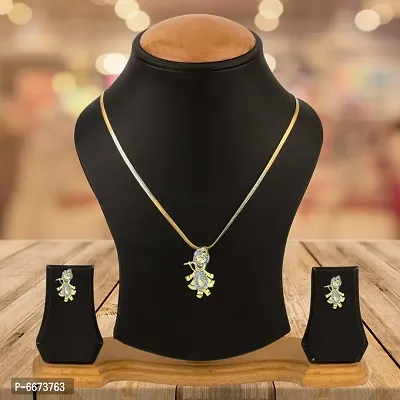 Gold Plated American Diamond Beautiful Lord Krishna Pendant Set With Earring For Girl and Women-thumb4