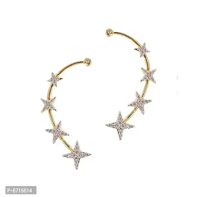Star Shape Crystel Studd Golden Plated Earcuff Earring Set For Women and Girls-thumb0
