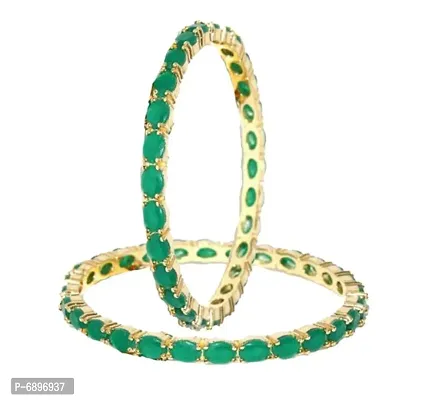 Gold Plated Green American Diamond Traditional Bangle Set for Women/Girls-thumb0