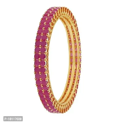 Gold Plated Red Stone Studded Fancy Stylish Bangle Set For Girl  women-thumb0