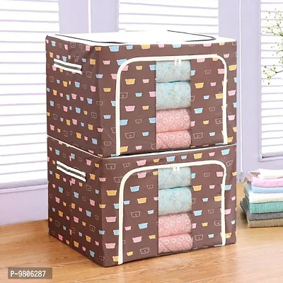 Storage Boxes for Clothes Cover Steel Frame Double Opening Zipped Storage Cloth Organiser Bag for Under Bed Closet Wardrobe Clothes Covers (66 Ltr, 2 Piece)-thumb0