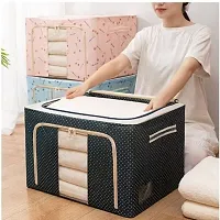 Storage Boxes for Clothes Cover Steel Frame Double Opening Zipped Storage Cloth Organiser Bag for Under Bed Closet Wardrobe Clothes Covers (66 Ltr, 2 Piece)-thumb1