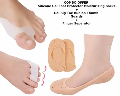 Combo offer For Anti Crack Full Length Silicon Moisturizing Heel Pads Socks /Silicone Toe Heel Protector Gel Pad / Half Toe Pain Relief Cracks Foot Care Protector Pedicure Support for Men and Women
