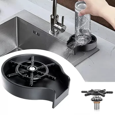 Cup Washer for Sink, Glass Rinser for Kitchen Sink with 360deg; Rotating, Bar Glass Rinser for Sink, Baby Bottle Washer, Faucet Glass Rinser for Kitchen Sinks, Stainless Steel (Black)