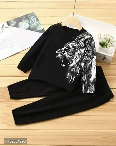 Trendy Black Polyester Printed T-Shirt With Pyjamas for Boys