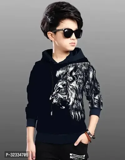 Trendy Black Cotton Printed Hooded T-Shirts for Boys-thumb0