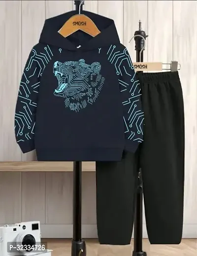 Trendy Navy Blue Polyester Printed T-Shirt With Pyjamas for Boys